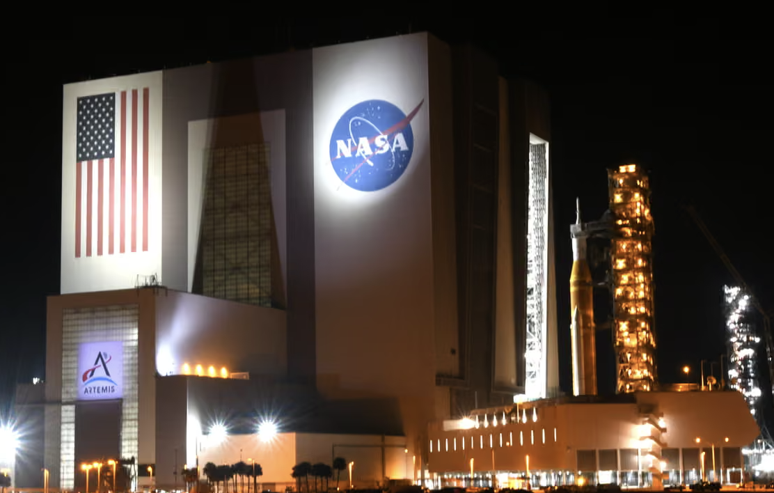 NASA’s Artemis II Space Launch System (SLS) rocket with the Orion spacecraft at the Kennedy Space Center on 25 February 2026 in Cape Canaveral, Florida. Photograph: Anadolu/Getty Images